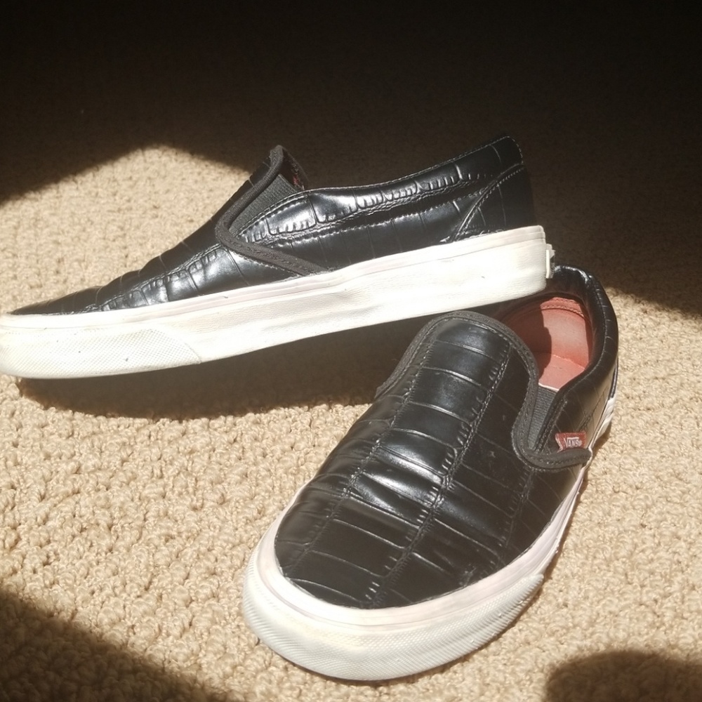 Black (faux) Snake Skin Slip On Vans